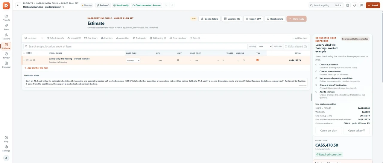 Rivet Estimator estimate workspace